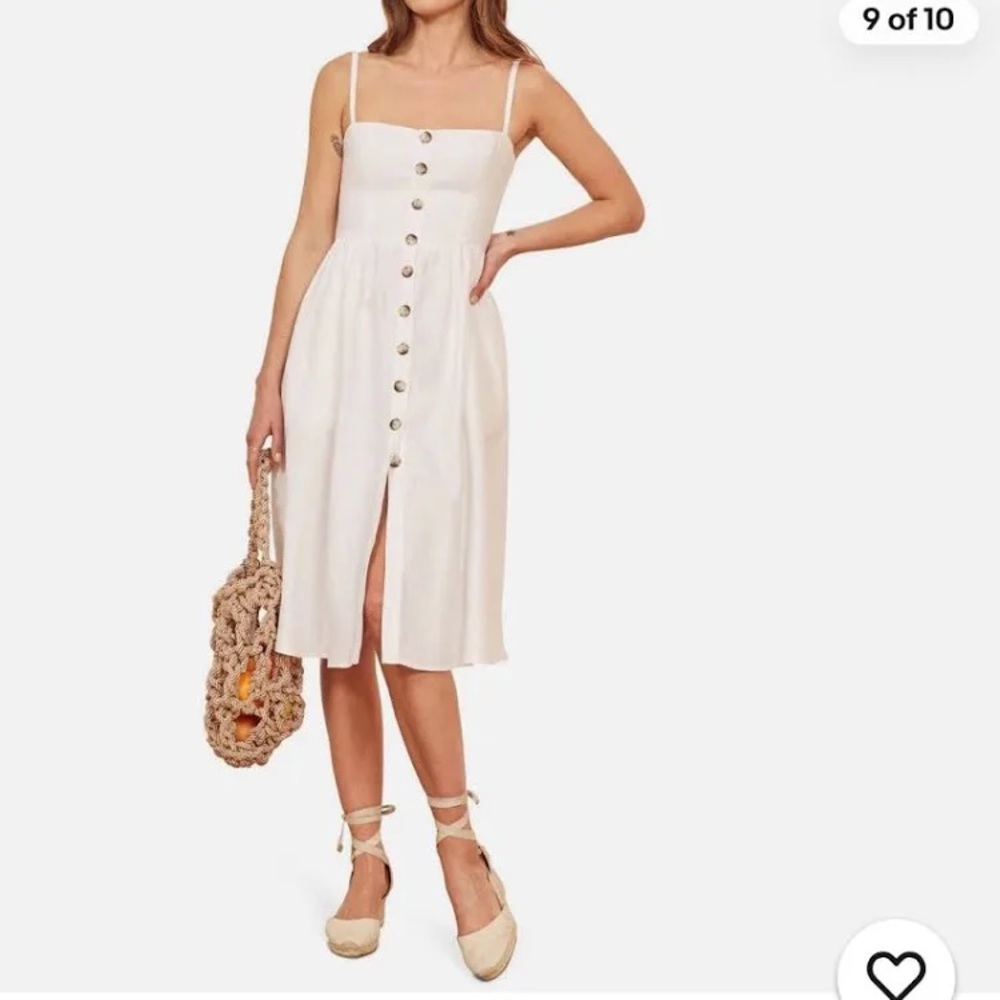 Reformation Cream Button-Front Midi Sundress